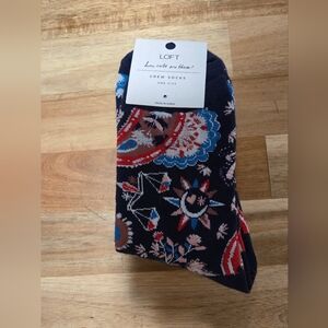 LOFT Navy Patterned Crew Socks